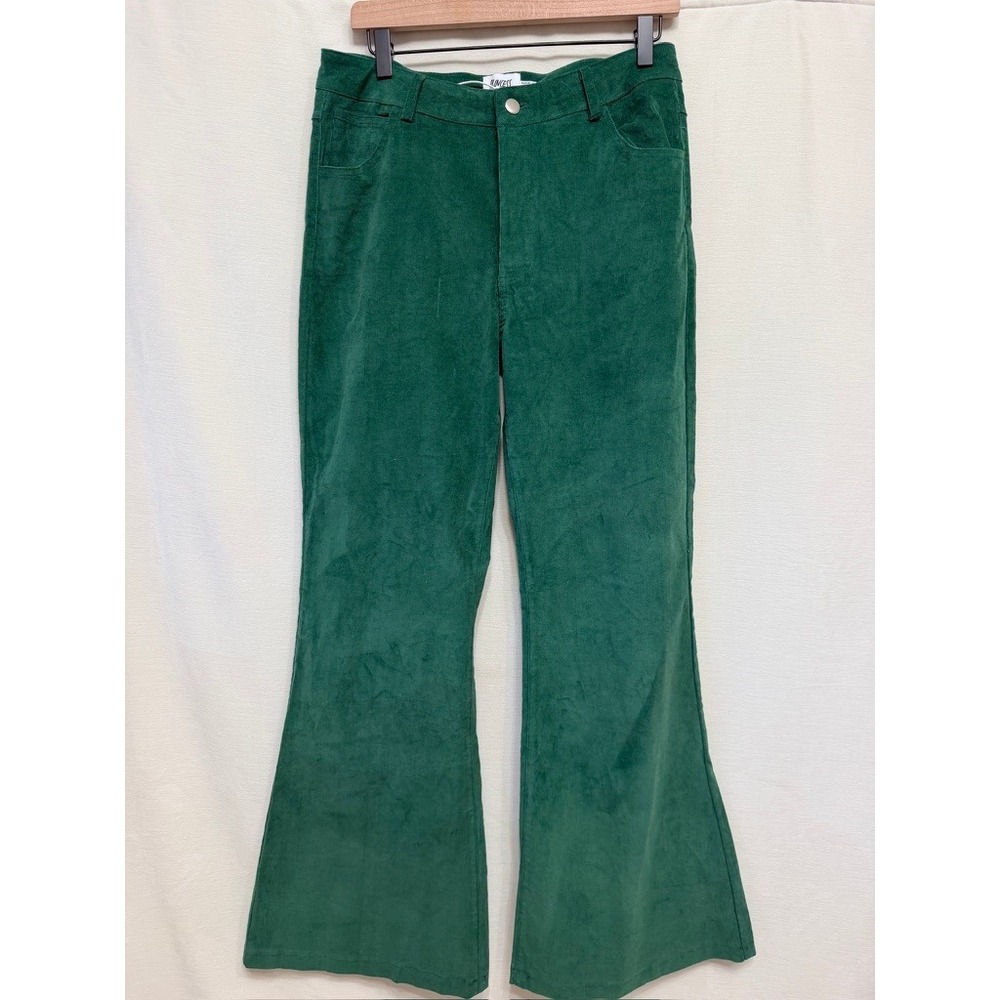 Princess Polly Nadia Pants Green Corduroy Flare High Rise NWT Size 10 US 14 AU